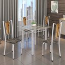 Ver imagem 1 de Conjunto de Mesa Tubular 75x75cm Tampo de Vidro com 4 Cadeiras Júlia Branco/Riscas/Perola/Madeira