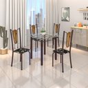 Ver imagem 1 de Conjunto de Mesa Tubular 75x75cm Tampo de Vidro com 4 Cadeiras Júlia Marrom/Preto Floral/Cacau/Madeira