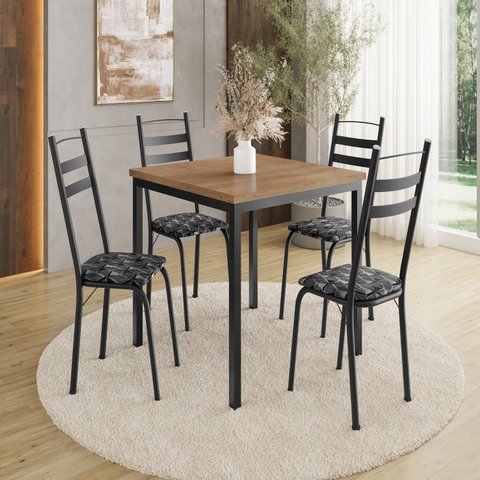Conjunto Sala de Jantar Mesa Quadrada 90cm Tampo BP com 4 Cadeiras Adriana Preto/Silver/Demolição