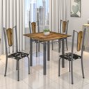 Ver imagem 1 de Conjunto de Mesa Tubular 75x75cm Tampo de Madeira com 4 Cadeiras Júlia Prata/Preto Floral