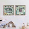 Kit Infantil 2 Quadros Alfabeto Floresta 30x30 cm - Moldura Madeira Clara - 1