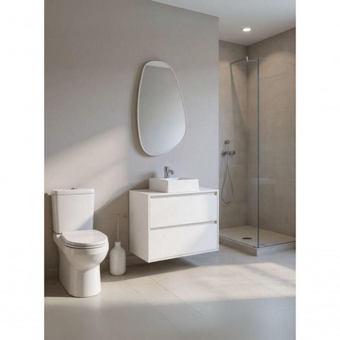 Gabinete para Banheiro com Cuba e Espelheira Organica 80cm Mdf Branco Dubai - On Móveis