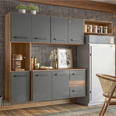 Cozinha Suspensa Juliete 7 Portas 2 Gavetas 180cm Rustic Nicioli Móveis