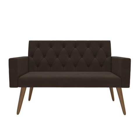 Estilo na Recepção Kit Namoradeira + 2 Poltronas Capitonê Marrom
