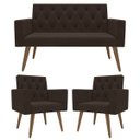 Ver imagem 5 de Estilo na Recepção Kit Namoradeira + 2 Poltronas Capitonê Marrom