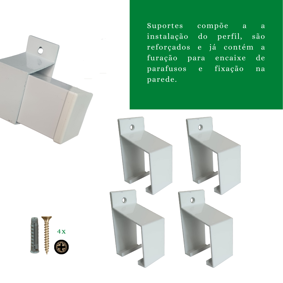 Kit Trilho Correr 3,00m 35x35 Alumínio Branco p/ Duas Portas de 75cm - RDA-4 - 3