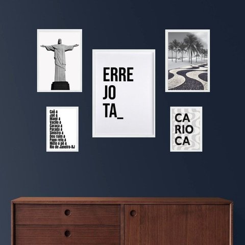 Composição 5 Quadros Rio de Janeiro - Errejota:moldura Branca