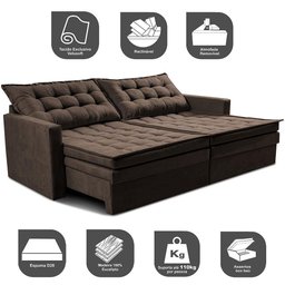 Sofá sem Caixa Retrátil Baú 2,00m Cama Inbox Secret Suede Velusoft Café - 4