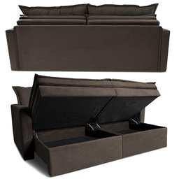 Sofá sem Caixa Retrátil Baú 2,00m Cama Inbox Secret Suede Velusoft Café - 7