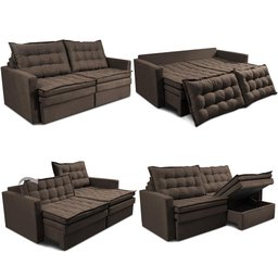 Sofá sem Caixa Retrátil Baú 2,00m Cama Inbox Secret Suede Velusoft Café - 2