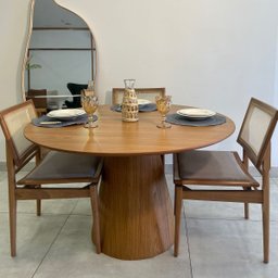 Mesa de Jantar Cone Redonda 160 Cm Base e Tampo Freijó - 3