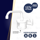 Ver imagem 2 de Torneira Elétrica Plus para Cozinha de Parede Bica Horizontal 4 Tempos Branca 4800w / 127v Durín