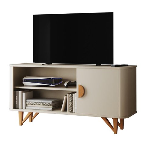Rack Venice 120cm para Tv até 50" com Pés em Madeira Maciça Off White