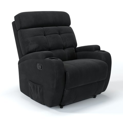 Poltrona do Papai Reclinável em Suede Cor Preto Reclinação Manual - Modelo Florença