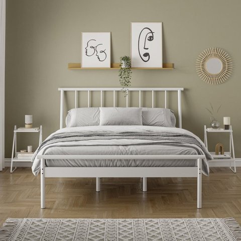 Conjunto Cama Queen 2 Mesas de Cabeceira em Aço Begônia CabeCasa MadeiraOriginals Branco/Cobre