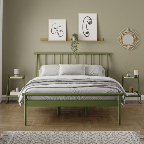 Conjunto Cama Queen 2 Mesas de Cabeceira em Aço Begônia CabeCasa MadeiraOriginals Verde/Cobre