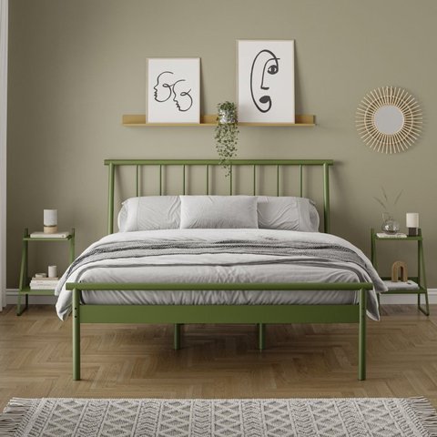 Conjunto Cama Queen 2 Mesas de Cabeceira em Aço Begônia CabeCasa MadeiraOriginals