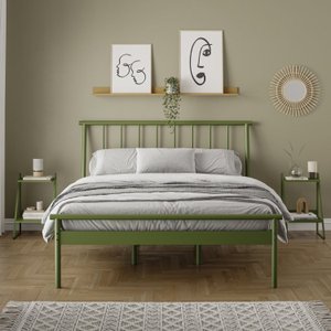 Conjunto Cama Queen 2 Mesas de Cabeceira em Aço Begônia CabeCasa MadeiraOriginals