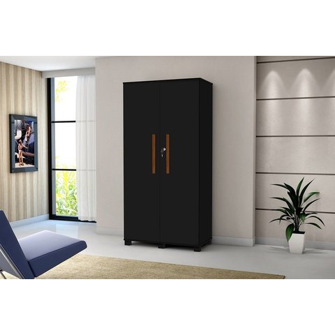 Armário Multiuso 2 Portas Dacar 10 Prateleira Preto -Chave Porta 100% MDF Carmolar