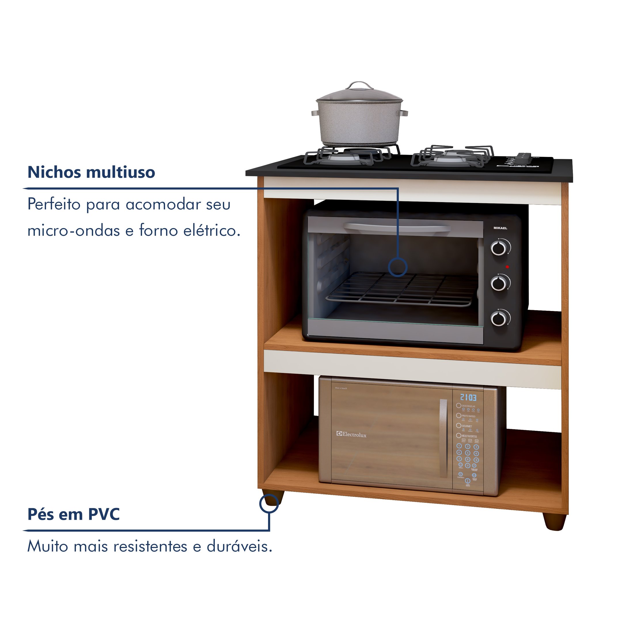 Balcão para Cooktop 4 Bocas 2 Nichos para Forno Turim  - 2