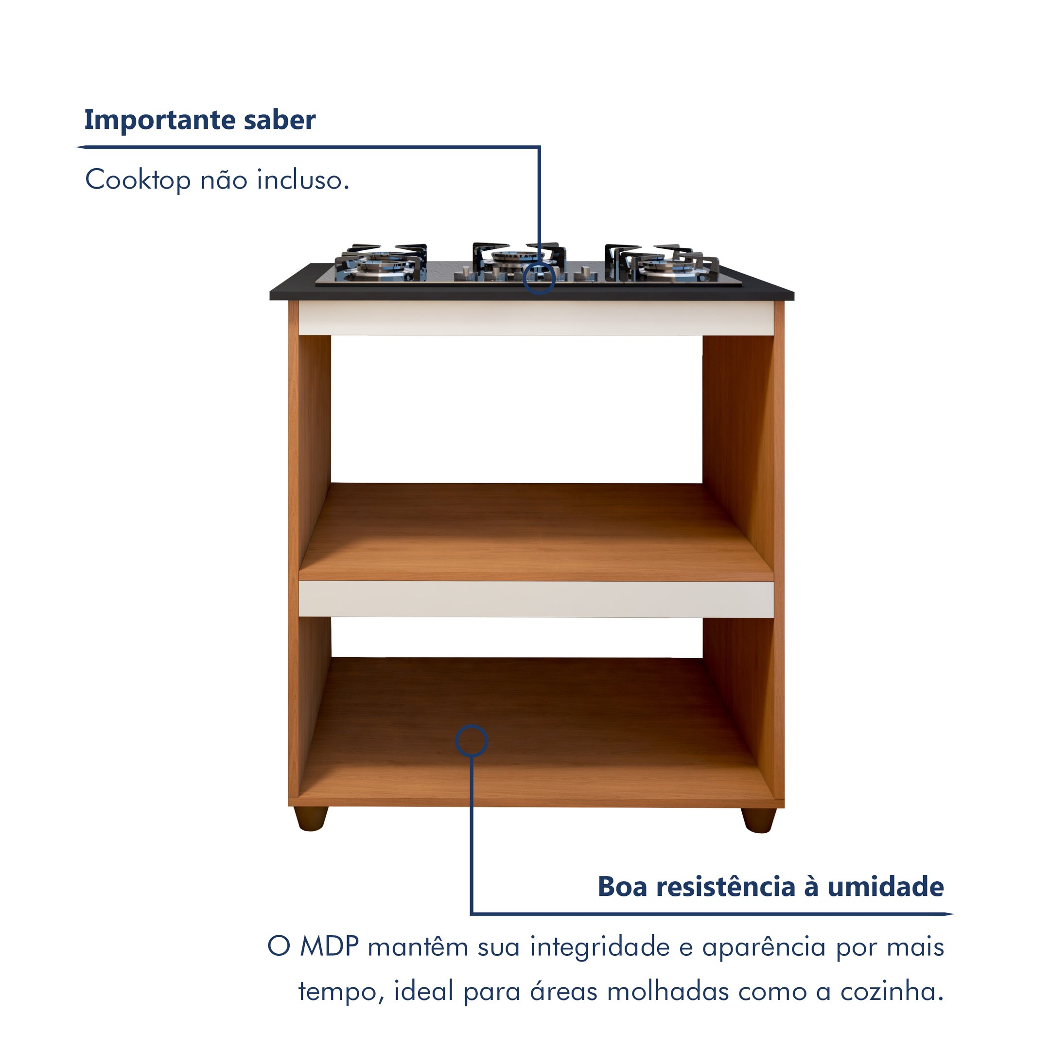 Balcão para Cooktop 4 Bocas 2 Nichos para Forno Turim  - 5