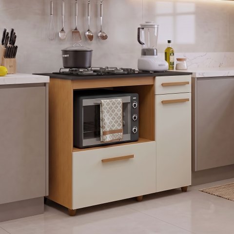 Balcão de Cozinha para Cooktop 2 Portas 1 Gaveta 1 Nicho para Forno Violeta