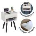 Ver imagem 4 de Mesa de Cabeceira Retrô 40cm Branco Gaveta e Nicho Pés Palito Madeira Escura - Enviamos Montado