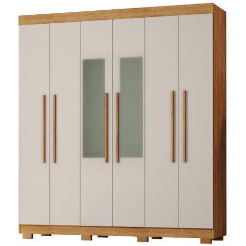 Guarda Roupa Casal 6 Portas com Espelho 201 cm Porto Bello Cedro Areia Rudk