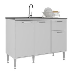 Balcão de Cozinha Gabinete Pia 105cm 3 Portas 1 Gaveta Siena Multimóveis Mp2190 Branco - 2