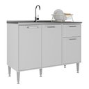 Ver imagem 2 de Balcão de Cozinha Gabinete Pia 105cm 3 Portas 1 Gaveta Siena Multimóveis Mp2190 Branco