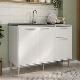 Balcão de Cozinha Gabinete Pia 105cm 3 Portas 1 Gaveta Siena Multimóveis Mp2190 Branco - 1