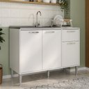 Ver imagem 1 de Balcão de Cozinha Gabinete Pia 105cm 3 Portas 1 Gaveta Siena Multimóveis Mp2190 Branco