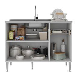 Balcão de Cozinha Gabinete Pia 105cm 3 Portas 1 Gaveta Siena Multimóveis Mp2190 Branco - 5