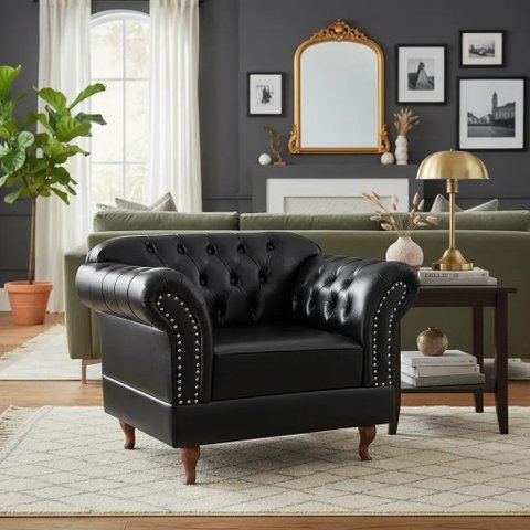 Poltrona Chesterfield Malbec Linha Exclusiva Via Encanto Preto Liso