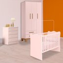 Ver imagem 1 de Conjunto Berço, Cômoda 4 Portase Guarda Roupa Slim 3 Portas 2 Gavetas Rosa