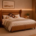 Ver imagem 1 de Cama Box com Cabeceira King Elegante Courino Caramelo - Sallar Home