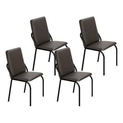 Kit 4 Cadeiras Malibu Corino Preto Tubo Martelado