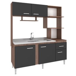 Cozinha Compacta Completa Sevilha 165Cm Balcão Pia Nicho MDP Teka Grafite - ClickLar - 1