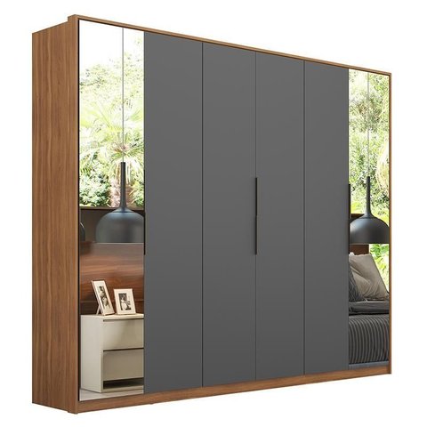Guarda Roupa Casal Atrice 6 Portas Amêndola Touch/grafito com 2 Espelhos - Demartêz