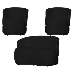 Kit 1 Namoradeira e 2 Poltronas Orgânica Beatriz Suede Composê Corino Preto - Estopar Suede Preto