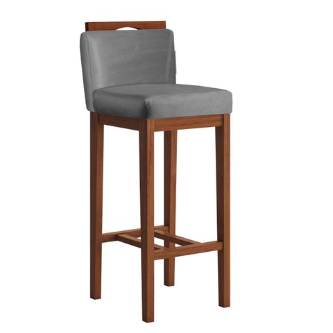 Banqueta Alta para Bancada de Cozinha 38x102 cm Líbia Madeira Maciça Suede Cinza CCS