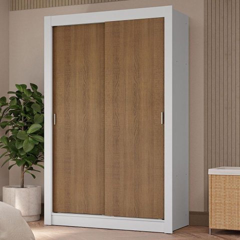 Guarda-roupa Solteiro 2 Portas de Correr 4 Gavetas Branco/rustic Vivare Plus Madesa Branco/rustic