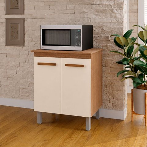Armário Balcão Multiuso para Cozinha Micro-Ondas ou Forno Serena 02 Portas Savana Off White Moblis