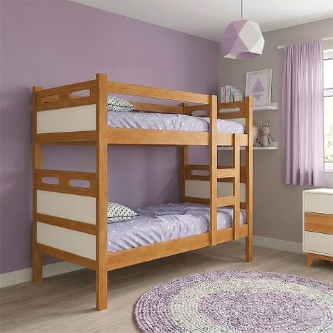 Cama Beliche Jaspe com Guarda Corpo e Escada para Quarto Infantil com Colchões D33 - Nature/off