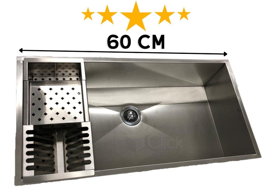 Pia Cuba De Inox 60X40 Quadrada Area Gourmet Embutir ou Sobrepor + Escorredor AJL STORE - 2
