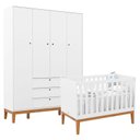 Ver imagem 1 de Berço Americano e Guarda Roupa Unique 4 Portas Branco Soft Eco Wood - Matic