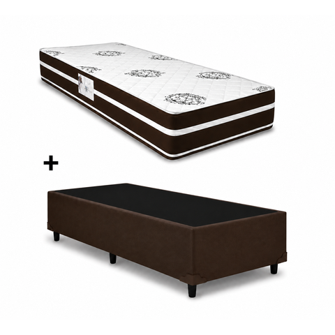 Cama Box Base Solteiro Marrom Colchao Solteiro Molas Ensacadas Classico - Alto Nivel
