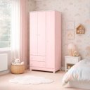 Ver imagem 2 de Guarda Roupa Infantil 3 Porta 2 Gavetas Doce Sonho Mdp Qmovi: Rosa