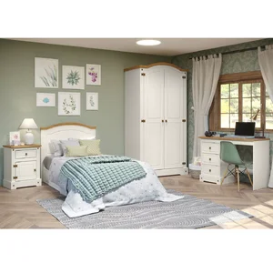 Quarto Infantil Completo 1 Guarda Roupa 1 Mesa de Cabeceira 1 Cabeceira Solteiro 1 Escrivaninha Smile 