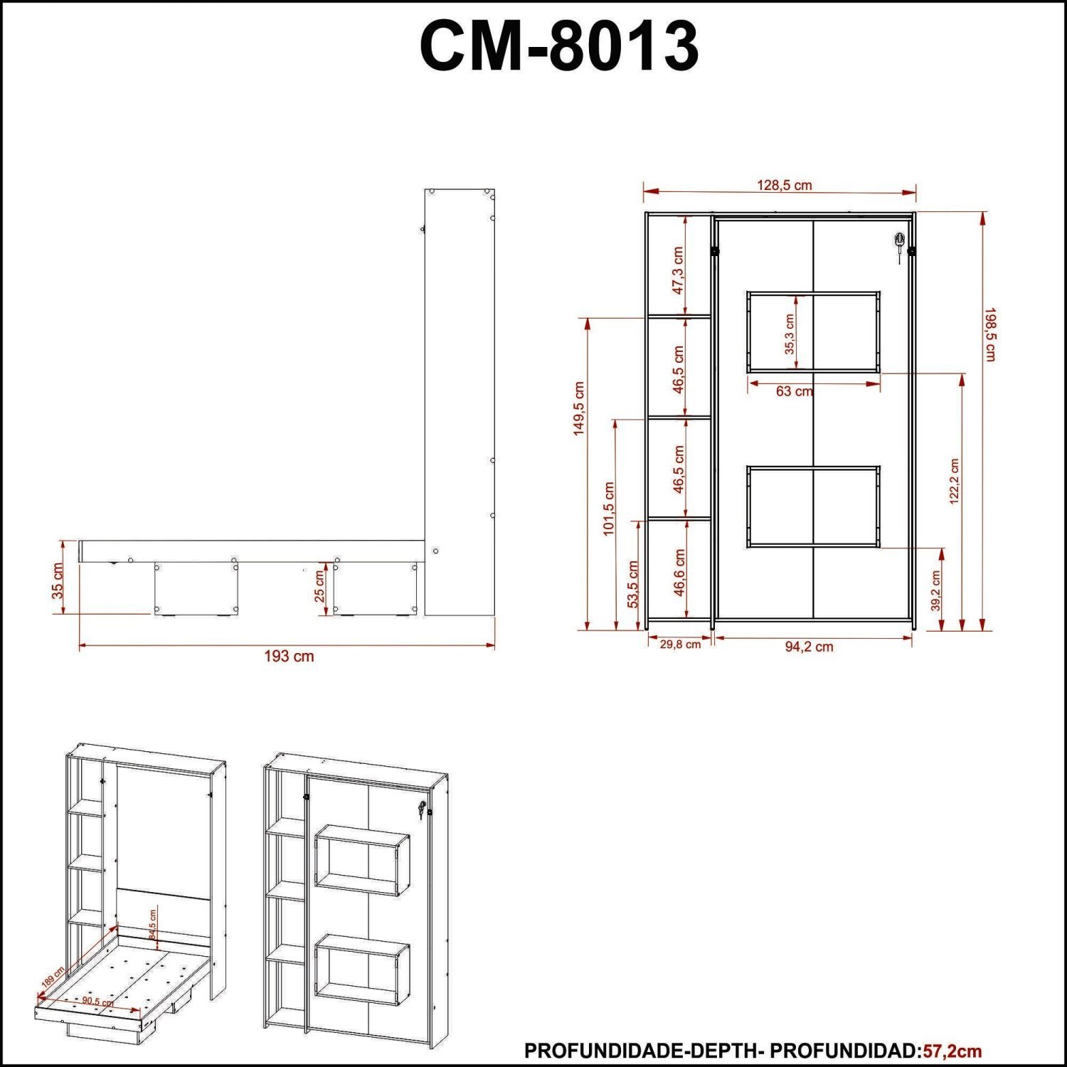 Cama Articulada Solteiro 4 Prateleiras 2 Nichos 128,5x193cm CM8013 Tecno Mobili - 6